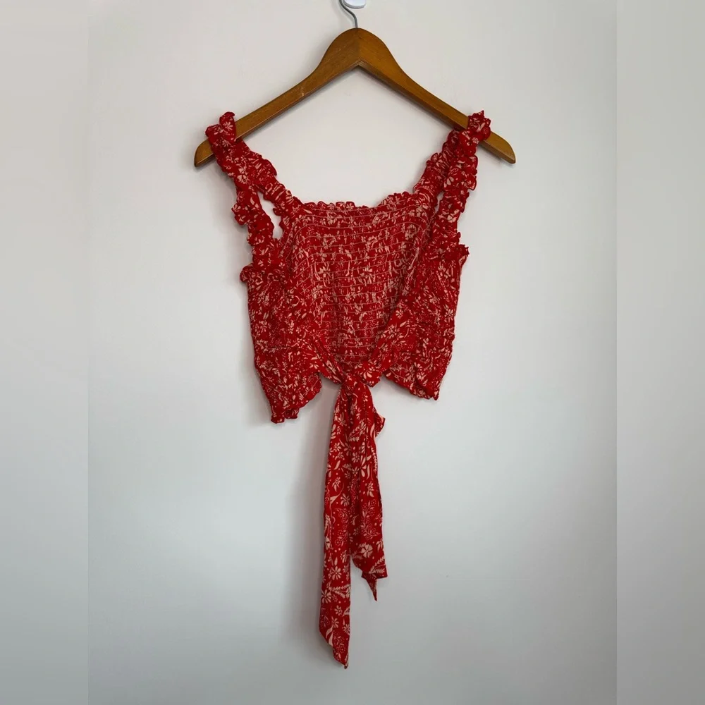 Revolve - Smocked Crop Wrap Top in Red - Picture 7 of 9